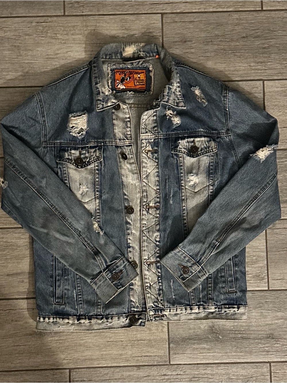Rolling Paper Distressed Blue Denim Jacket